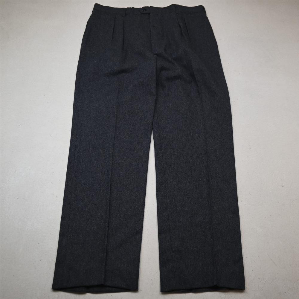 Vtg USA Made 33x30 Blue Gray Wool Flannel Pleated High Waist Dress Mens Pants